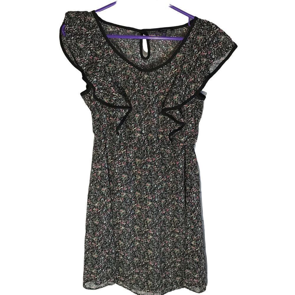 Heritage 1961 size small semi sheer black floral mini dress ruffle